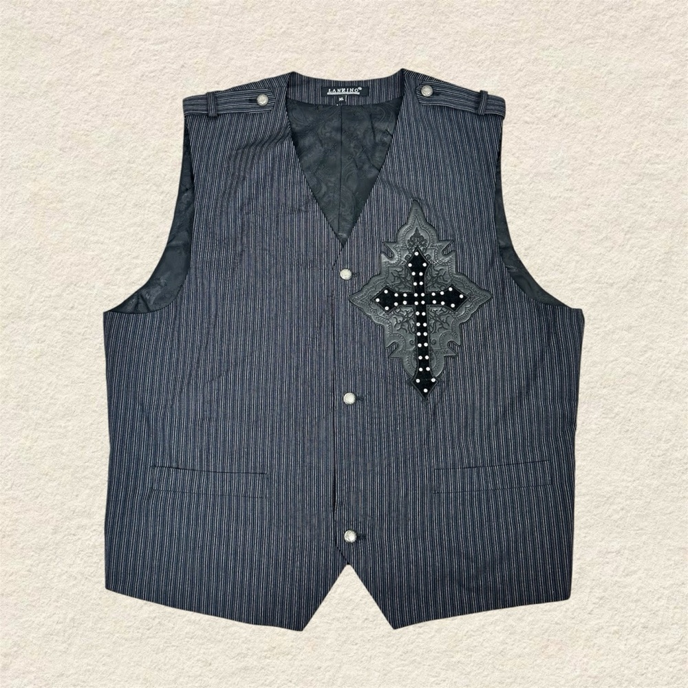 Lanzino Mens Y2K Pinstripe Gothic Style Vest